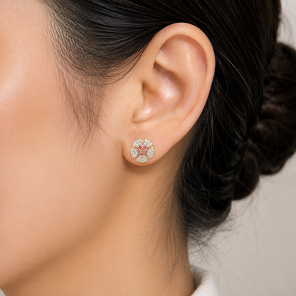 Luxury Pink Floral Crystal Stud Earrings for Women