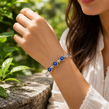 Evil Eye Silver Charm Bracelet