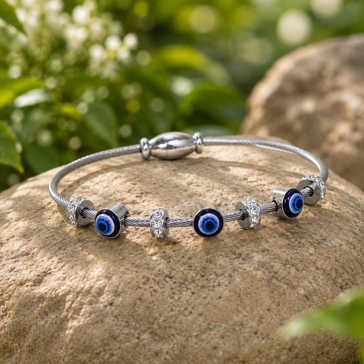 Evil Eye Silver Charm Bracelet