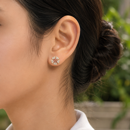 Luxury Pink Floral Crystal Stud Earrings for Women
