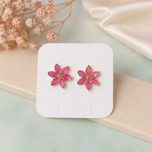 Pink Floral Gold-Plated Stud Earrings for Women