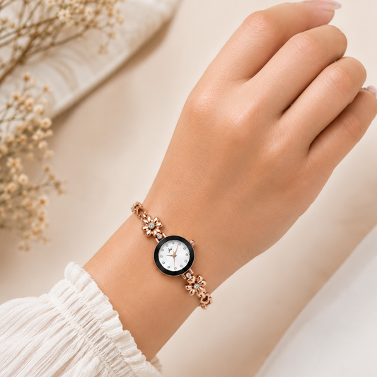 Rose Gold Floral Crystal Watch